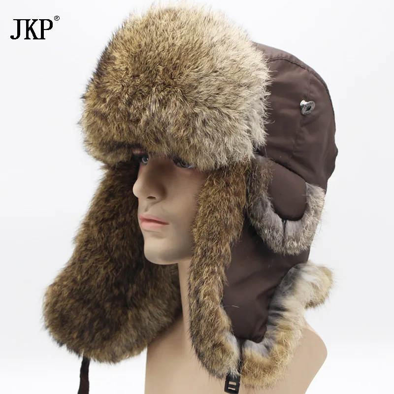 JKP 2018 теплая Модная шапка бомбер из кроличьего меха зимняя ушанка колпачки