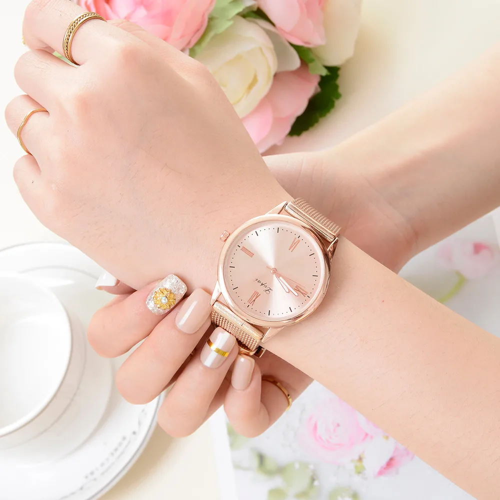 Montre Femme, женские часы, высокое качество, розовое золото, женские повседневные кварцевые часы с силиконовым ремешком, аналоговые наручные часы для подарков, reloj mujer F4