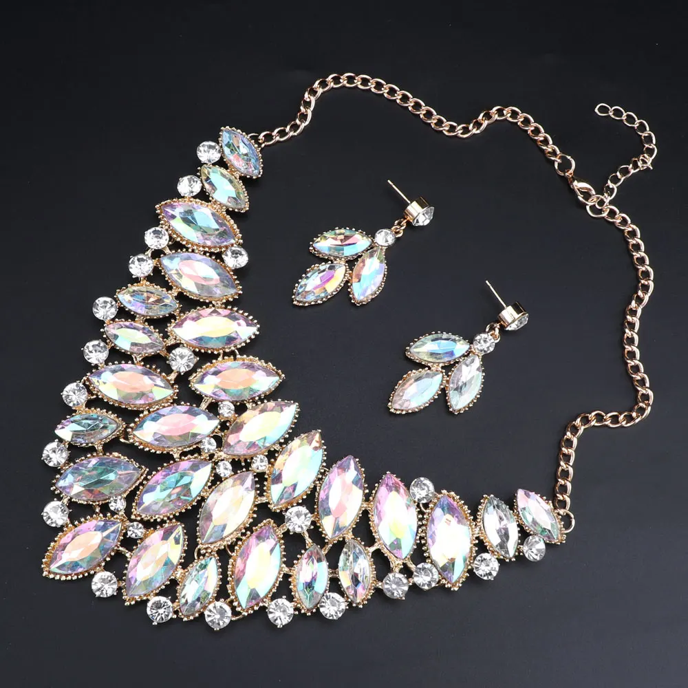 Модное ожерелье с кристаллами серьги набор свадебных ювелирных изделий наборы