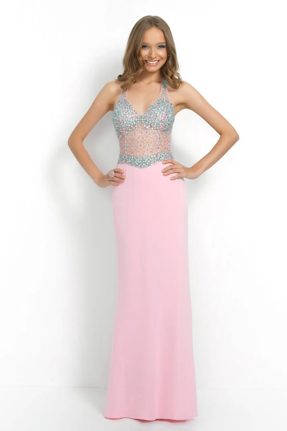 Crystal Rhinestones Chiffon Long Evening Dresses See Through Transparent Sexy Design Vestidos De Festa Longo Soiree A Line | Свадьбы и