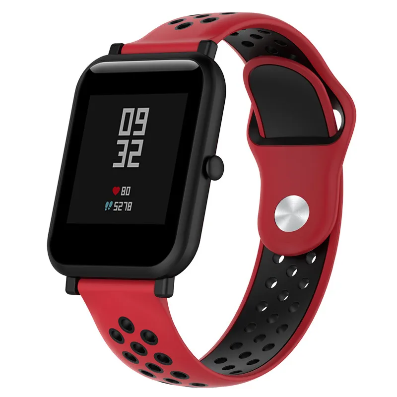 red black 18 20 20 мм силиконовый браслет для Huami Amazfit Bip ремешок для наручных часов браслет для huawei Watch 2/samsung gear Sport/Xiaomi - Цвет: red black