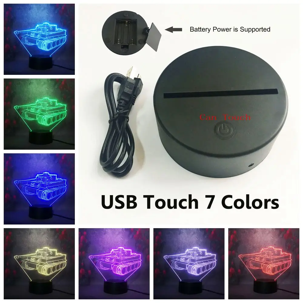 Touch 7 color Машинный Танк 3D ночной Светильник светодиодный сенсорный пульт дистанционного управления 7 цветов USB иллюзия Лампа на день рождения Рождество Декор Светильник детская игрушка - Испускаемый цвет: Touch 7 color