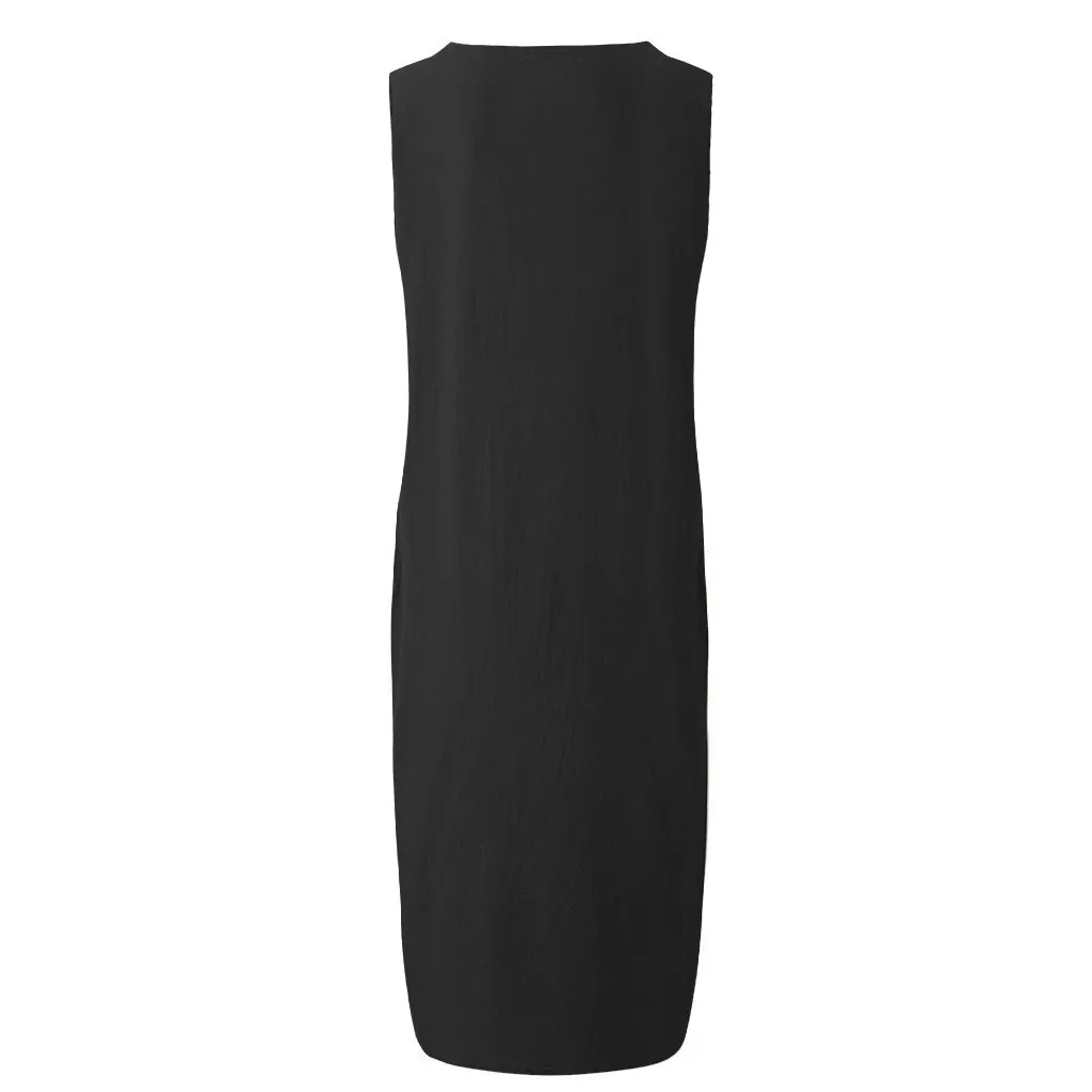 Платье женское летнее длинное из хлопка и льна свободное однотонное|Женские