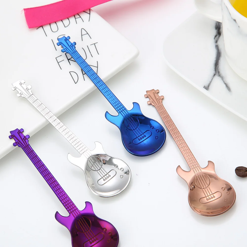 1 шт. Нержавеющая сталь мультфильм гитара ложка креативная молока Кофе Мороженое