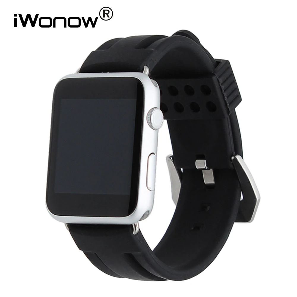 Силиконовый ремешок для часов Ремешок для iwatch Apple Watch 38 мм 42 мм нержавеющая щетка Тан застежка ремень наручный браслет черный+ адаптер