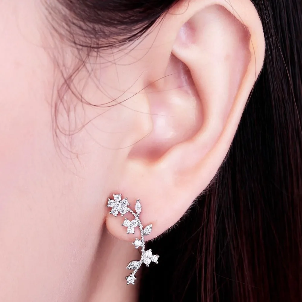 Серьги манжеты из стерлингового серебра 925 пробы с золотым цветком и