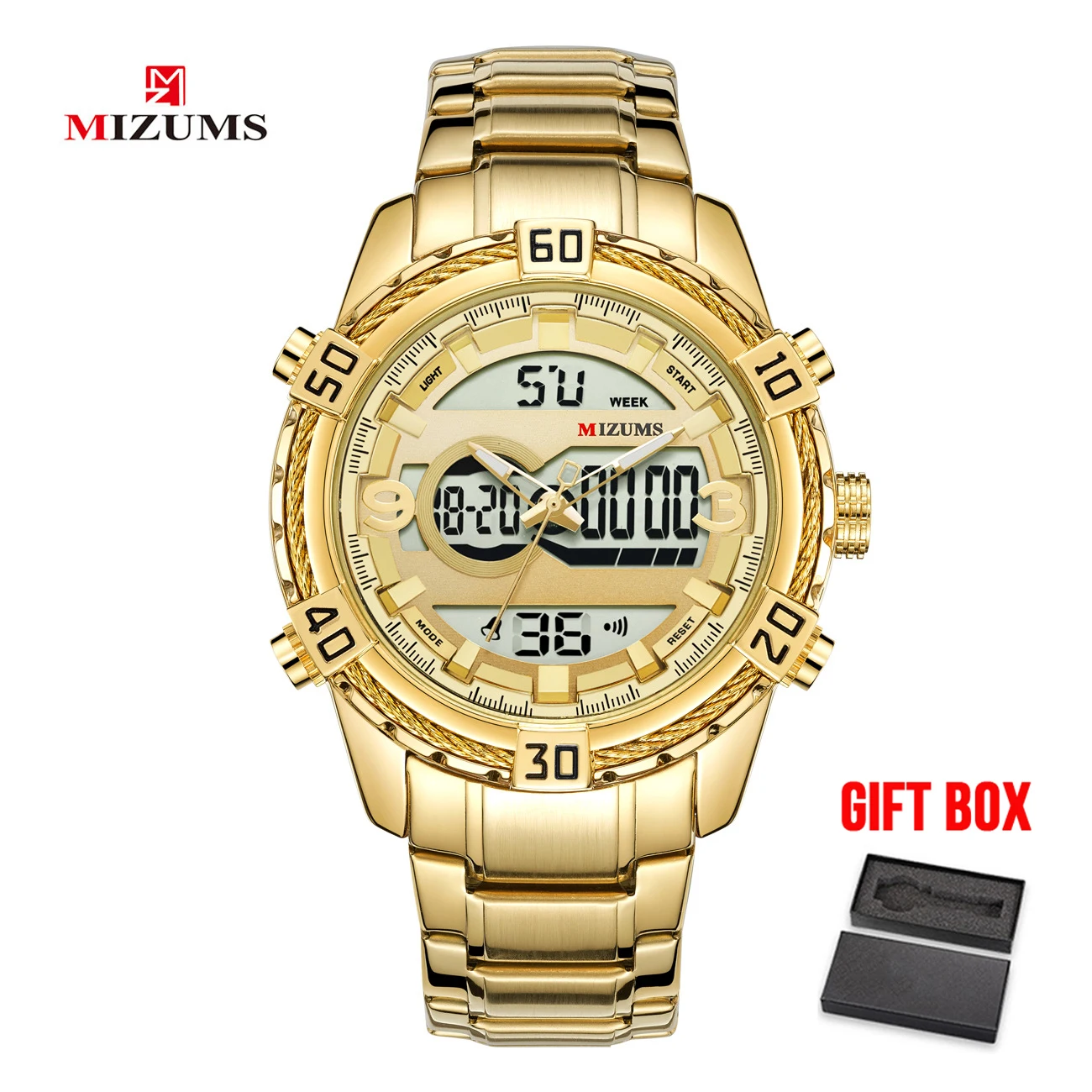 gold box MIZUMS водонепроницаемые мужские часы роскошные золотые Бизнес Кварцевые спортивные часы цифровые наручные часы Relogio masculino reloj hombre - Цвет: gold box