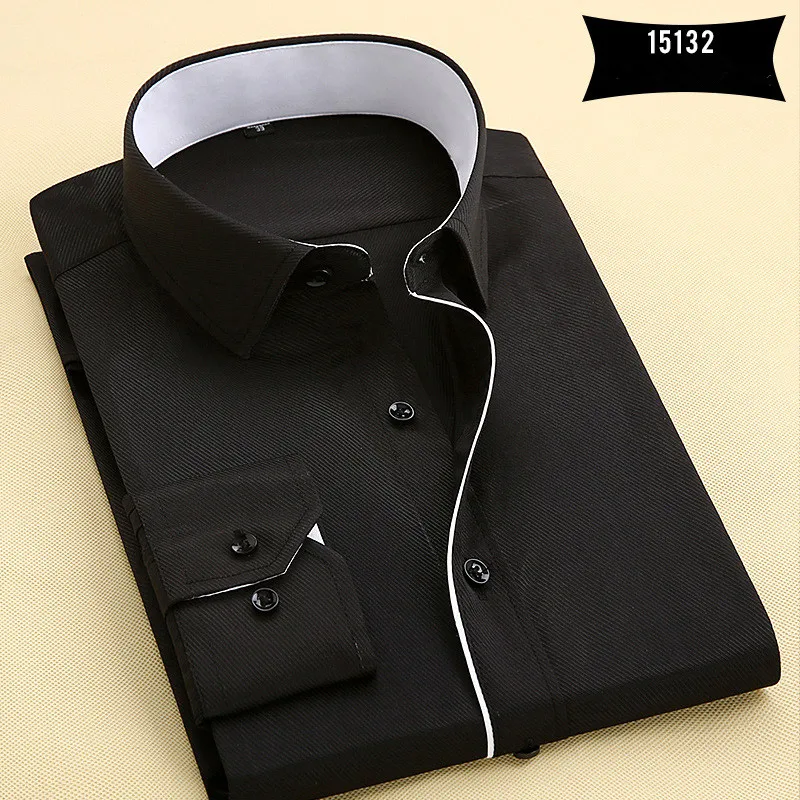 Мужская классическая рубашка с длинным рукавом однотонная Облегающая в деловом