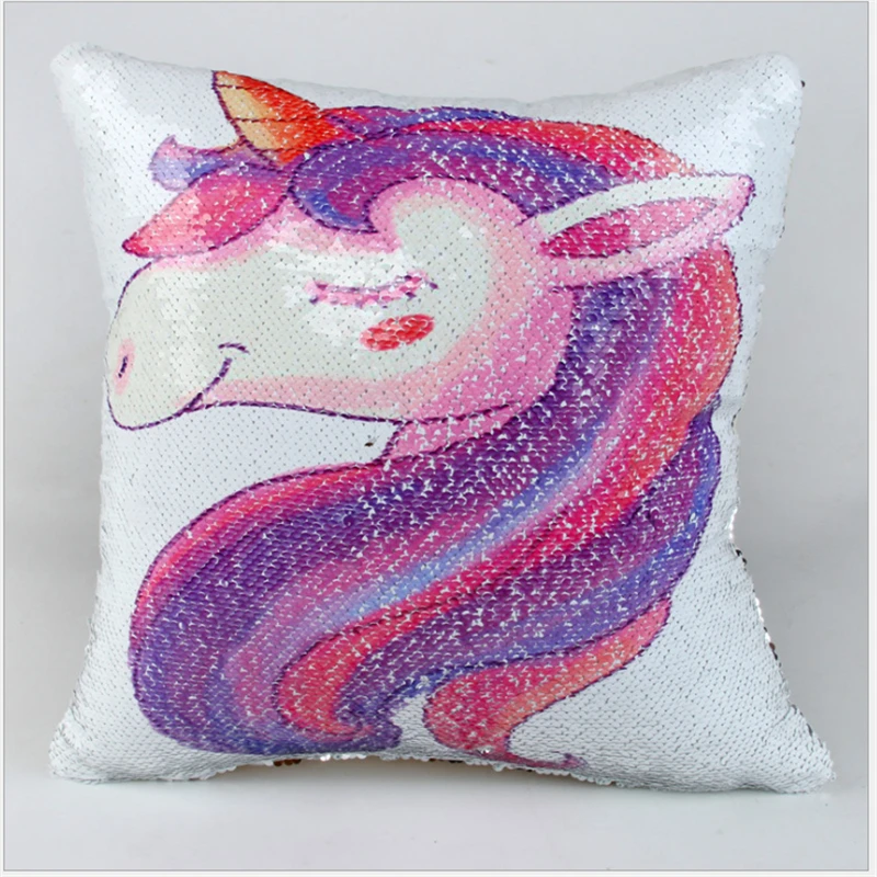 NZBZ. 40*40 Decorative Mermaid Pillows Double-sided Sequins Unicorn Cushion Cover For Sofa Reversible Pillowcase Home Decor | Дом и сад