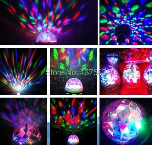 

2014 Full Color 3W Rotate LED RGB lamp DJ party stage Bulb rotating Lamp Small Crystal Magic Ball Light Rotating Free shipping