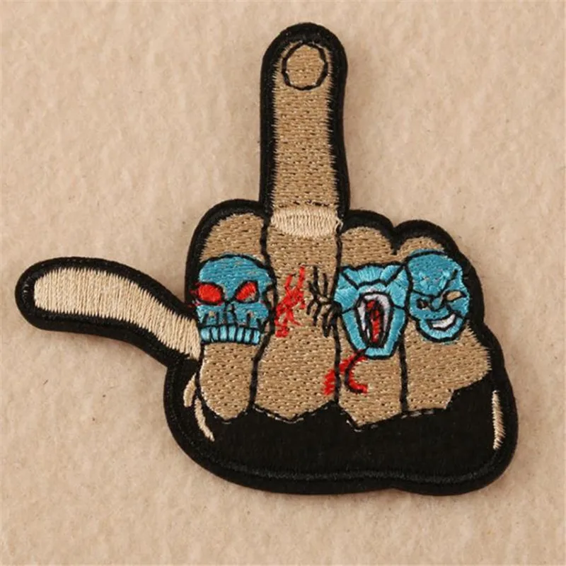 Embroidered punk iron on patches for clothes 8cm skull snake middle finger deal with it clothing biker patch DIY fashion Sticker | Дом и сад