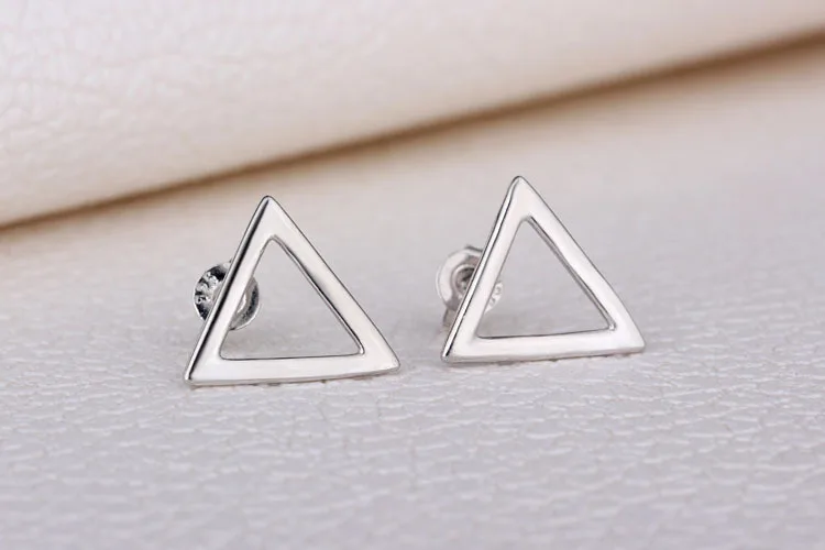 Женские серьги-гвоздики в виде треугольника из настоящего серебра 925 пробы