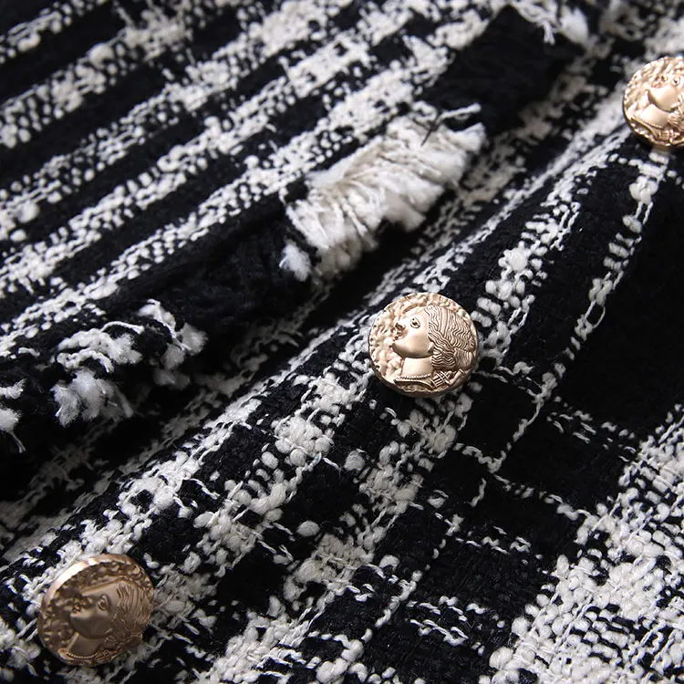 Женский двубортный Блейзер Классический шерстяной твидовый блейзер с золотыми