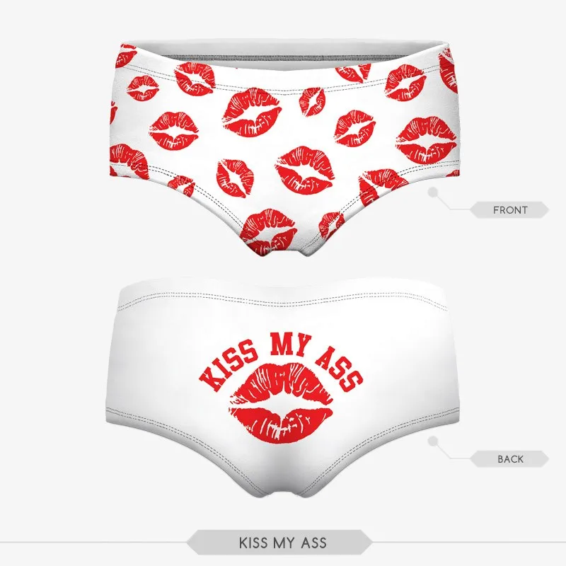 Милые хлопковые трусы с 3D принтом «kiss me Love», милые женские трусики с принтом, сексуальные женские трусики