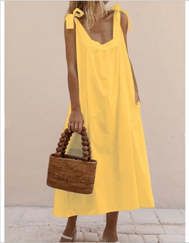 Модные однотонные богемные Макси-платья для женщин повседневные летние пляжные