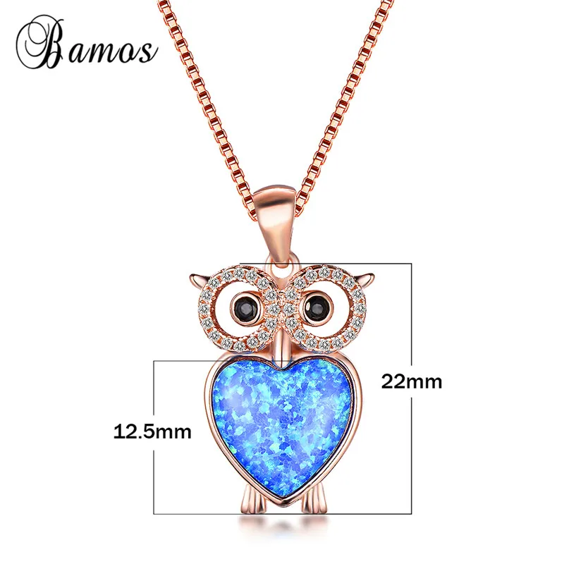 Bamos большие глаза Сова животное подвеска ожерелье Радуга опал сердце Длинные
