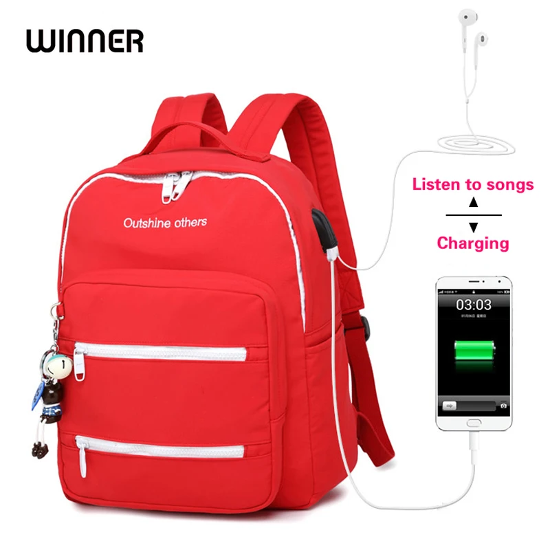 Женский рюкзак WINNER Top с зарядкой через usb для девочек-подростков и мальчиков, школьный рюкзак с принтом, женские рюкзаки для студентов колледжа