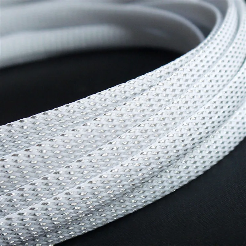 

1 Meters High quality White & Silver 16mm Braid PET Expandable Sleeving High Density Sheathing Plaited Cable Sleeves DIY