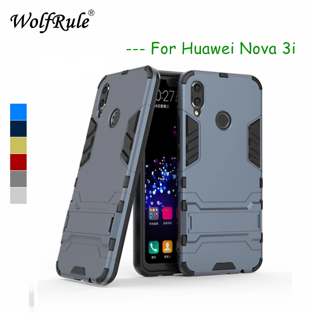 

WolfRule Huawei Nova 3i Cases Cover Soft Silicone + Plastic Kickstand Case For Huawei Nova 3i Case Huawei P Smart+ Shells 6.3"
