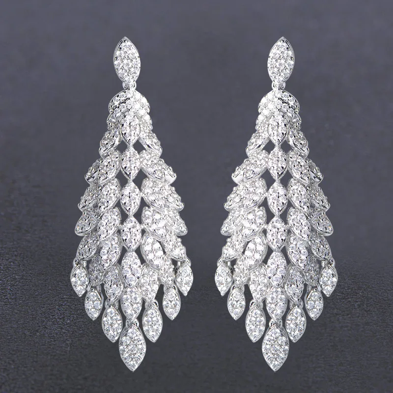 Blucome роскошный полный листья висячие серьги для женщин Свадебные цирконами