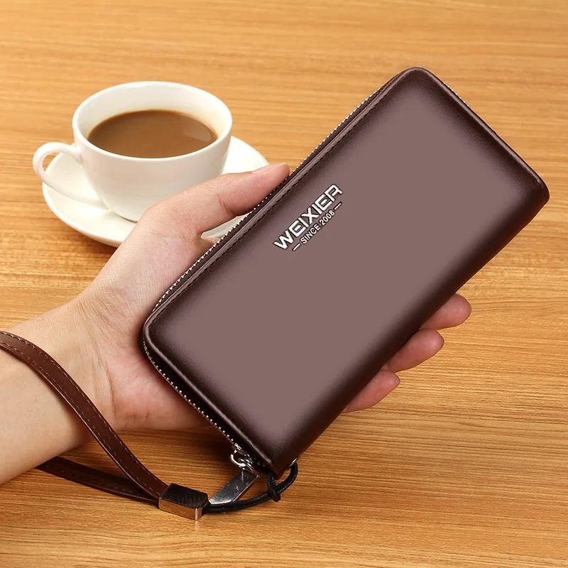 Деловой Ретро мужской длинный кошелек на молнии с большой вместительностью из