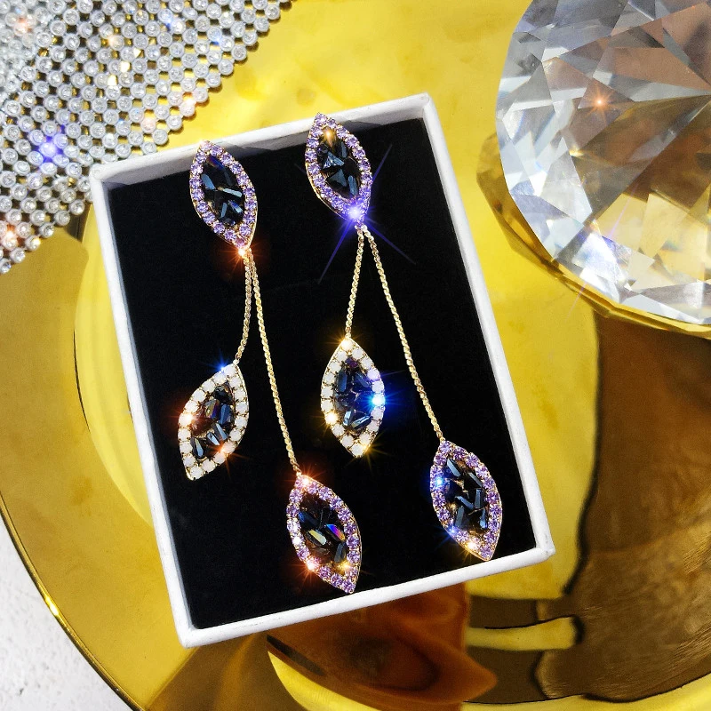 DREJEW винтажные золотые фиолетовый лист серьги капельки для женщин с длинной