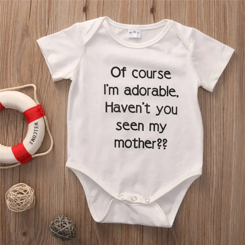 Детский хлопковый комбинезон с коротким рукавом буквенным принтом | Детская