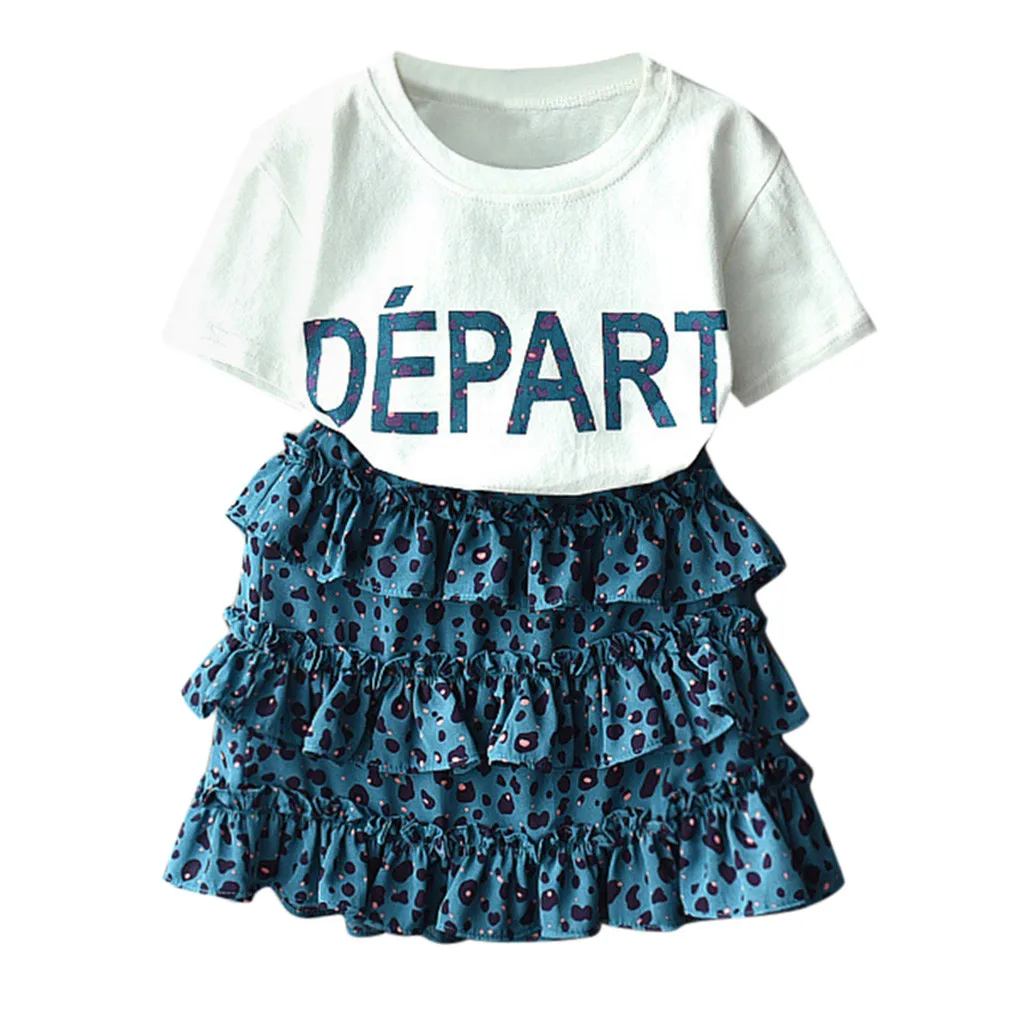 Одежда для маленьких девочек: футболка с принтом надписью + юбка леопардовым