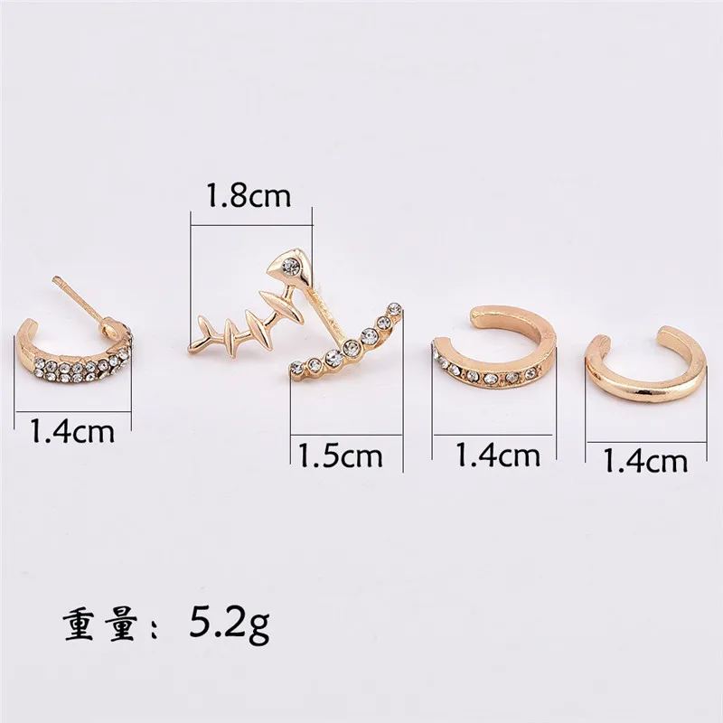 Серьги гвоздики в виде рыбьих костей стиле панк Crazy Feng 4 шт./лот Модные женские