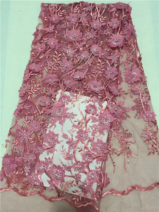 2018 розовый последние французский в нигерийском стиле шнуровка ткани с бисером и