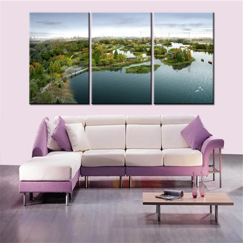 

3 Pieces Drop Shipping Park Landscape Nordic Decoration Home Decor Wall Canvas Art Painting for Living Room Frameless No Frame