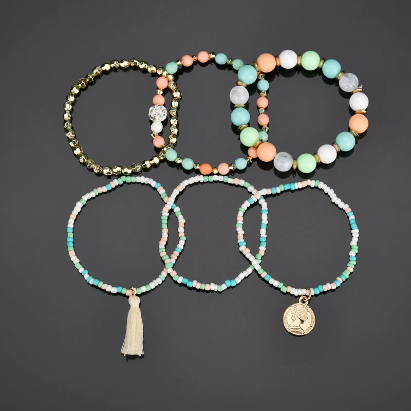 Женский браслет MissCyCy 6 шт./компл. с подвеской-кисточкой в богемном стиле |