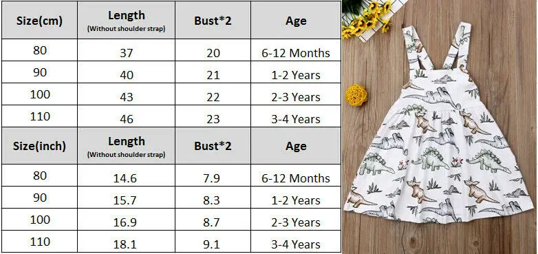 Платье на бретельках для маленьких девочек с изображением динозавров