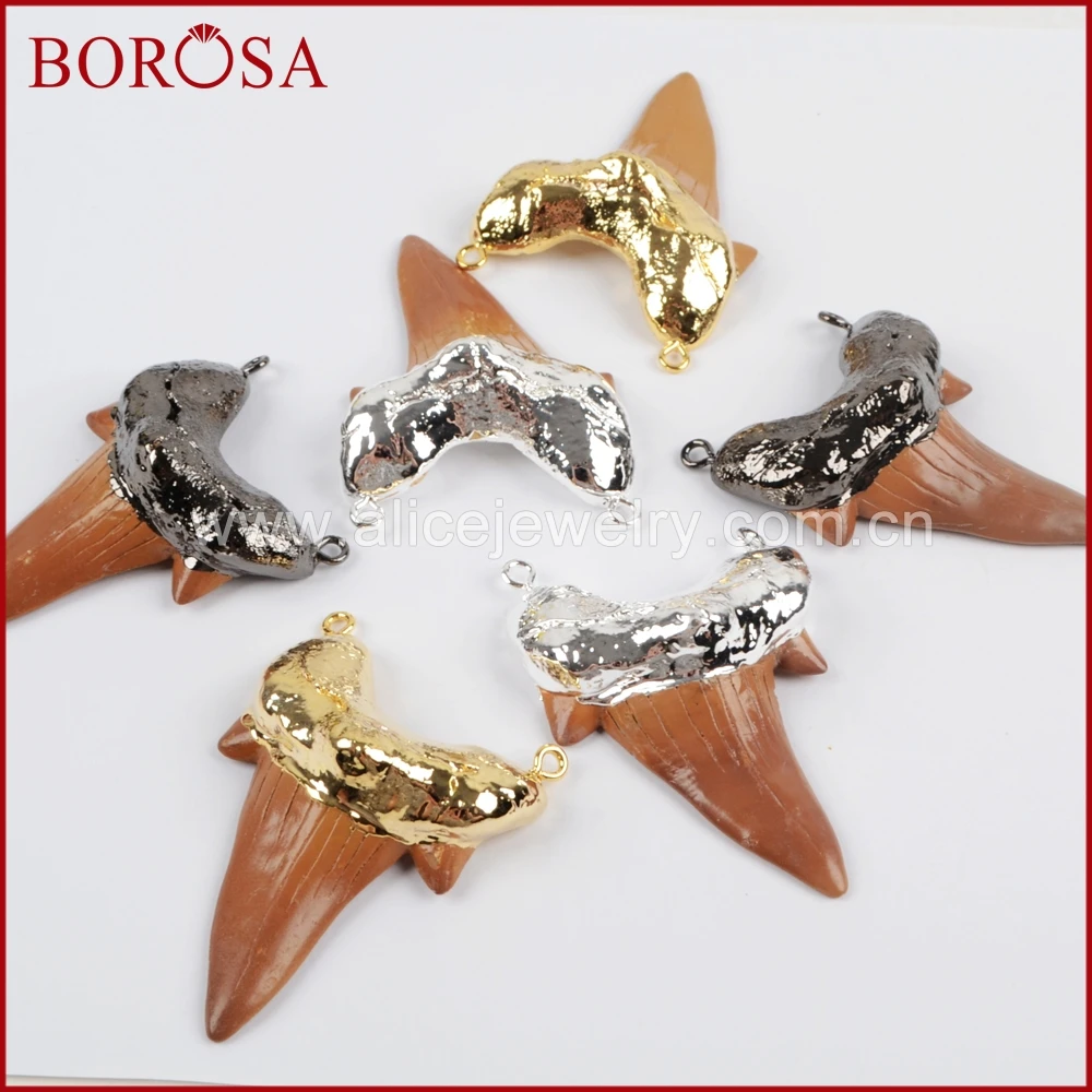 BOROSA Высокое качество 1 шт Акула зубы Eletroplated коричневая Смола разъем Druzy кулон для