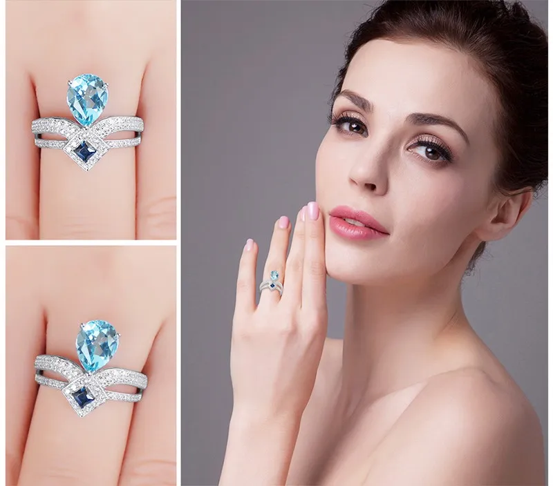 Jewelrypalace Regal 6.8ct груша Швейцарский голубым топазом и принцесса-cut создано синий шпинель cooktail кольцо для женщины 925 стерлингов Серебряный
