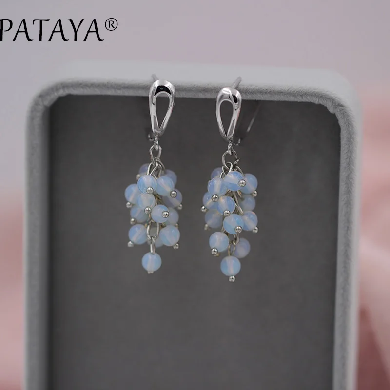PATAYA, Новое поступление, дизайн, круглый маленький лунный камень, натуральный камень, висячие серьги для женщин, Настоящее Белое золото, уникальные ювелирные изделия