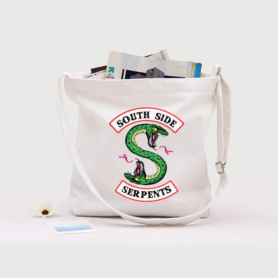 Белый Riverdale Bags for women Fashion Shoulder bags Big bag Canvas Hip Hop South Side New Arrival High capacity bag - Цвет: Белый