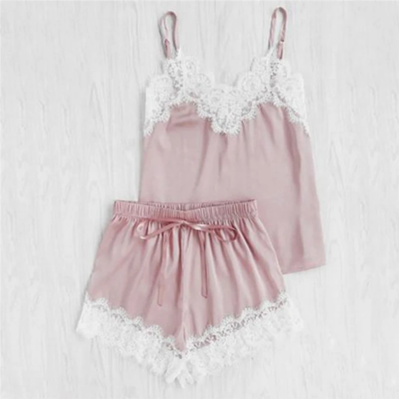 Комплекты из 2 предметов сексуальные кружевные атласные пижамные комплекты топы