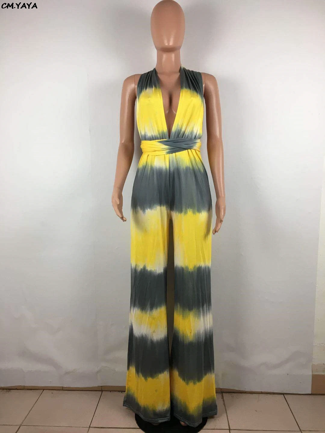 Женский свободный комбинезон с завязками и принтом в полоску Свободный без