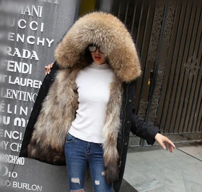 New Winter Jacket Women Coat Detachable 3 In 1 Outerwear Natural Real Raccoon Fur Collar Streetwear Parkas Casual Luxury - Цвет: 5