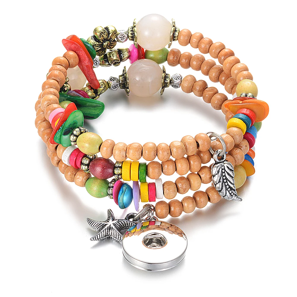 

2019 Newest Gingersnaps Jewelry Vocheng Wood Snap Bracelet 8 Colors Interchangeable Bracelets Fit 18mm NN-710
