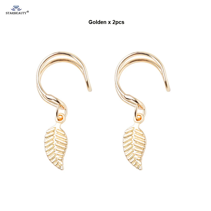 Golden x 2pcs Starbeauty 2 шт./лот вырезанный лист Nonpierced спирали пирсинг для пупка Имитация пирсинга Пирсинг Серьга-кафф серьги-клипсы кольцо в нос имитация - Окраска металла: Golden x 2pcs