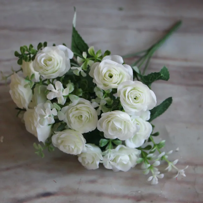 1 Bouquet 15 Buds Artificial Flowers Silk Flower Fall Roses Fake Leaf Wedding Decor Home Christmas Ornament
