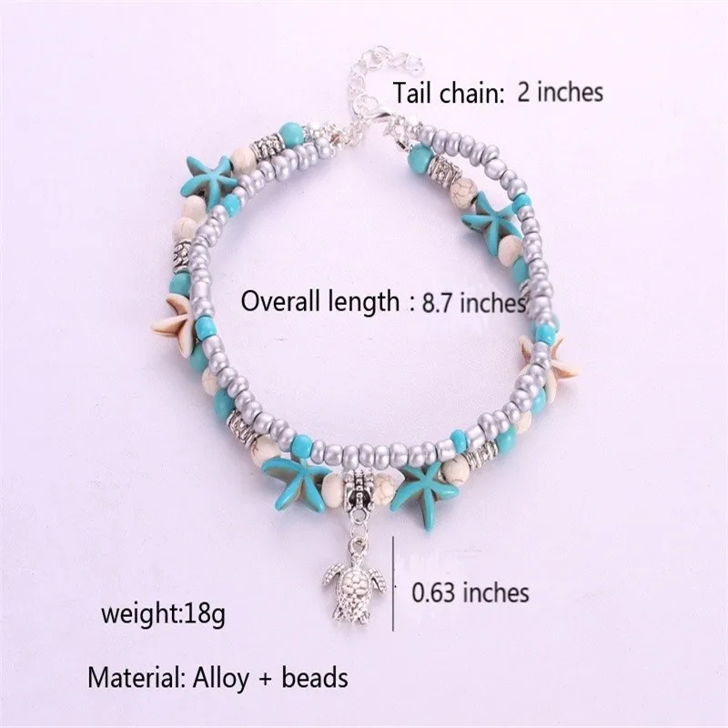 Bohemian Starfish Multi Layer Bracelet&ampAnkle Chain Beach Foot Jewelry Beads Turtle Pendant Bracelet Woman Fashion Gift | Украшения и