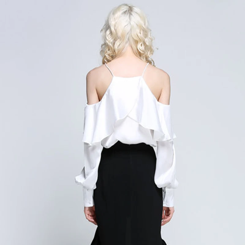 Новинка 2018 весенне-летняя блузка с рюшами и рукавами-фонариками рубашка лямкой