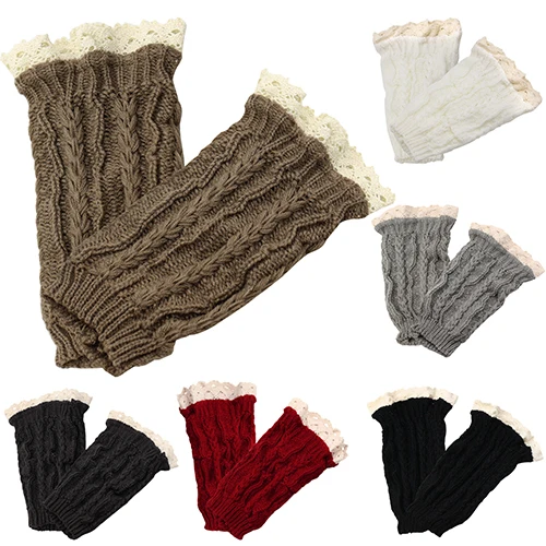 Популярные женские вязаные гетры с кружевной отделкой Короткие манжетами носки