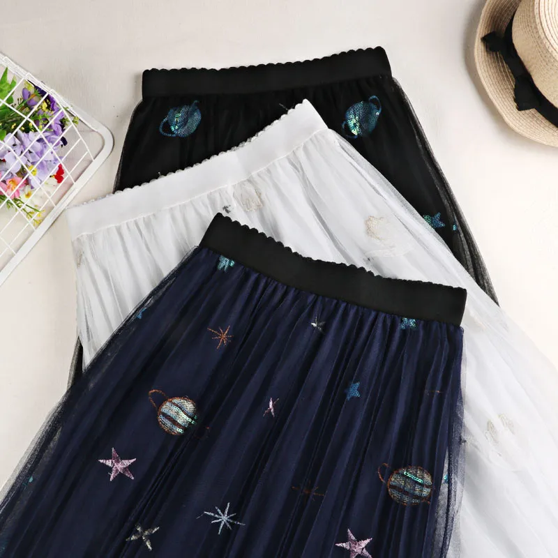 2018 летняя Корейская стильная тонкая юбка со звездами и блестками эластичная