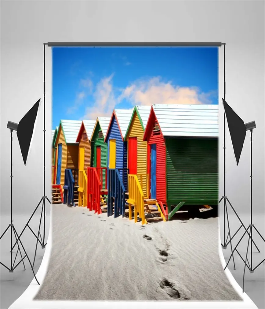 

Photography Backdrop Painted Multi Colour Wood House Winter Snow Footprint Blue Sky White Cloud Christmas
