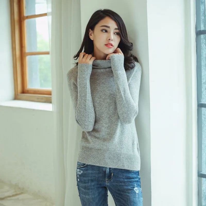 Kashana Cashmere Sweater Turtleneck 100% Pure Pullovers Long Sleeves Knitting Solid Color Gray | Женская одежда