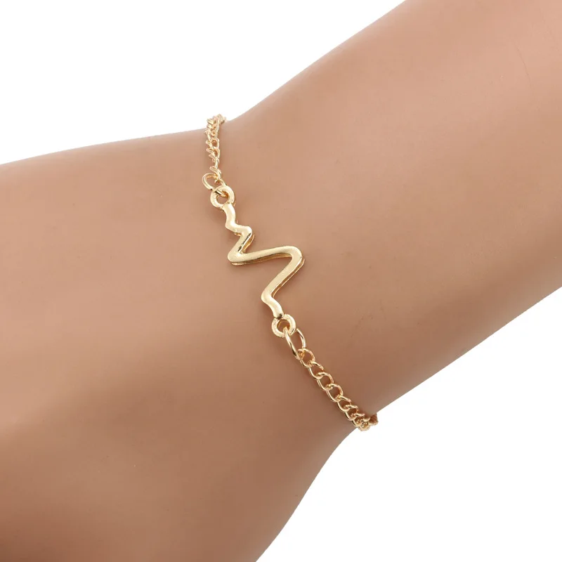 Простой индивидуальный дизайн браслет с ЭКГ и молнией женский сердечным ритмом